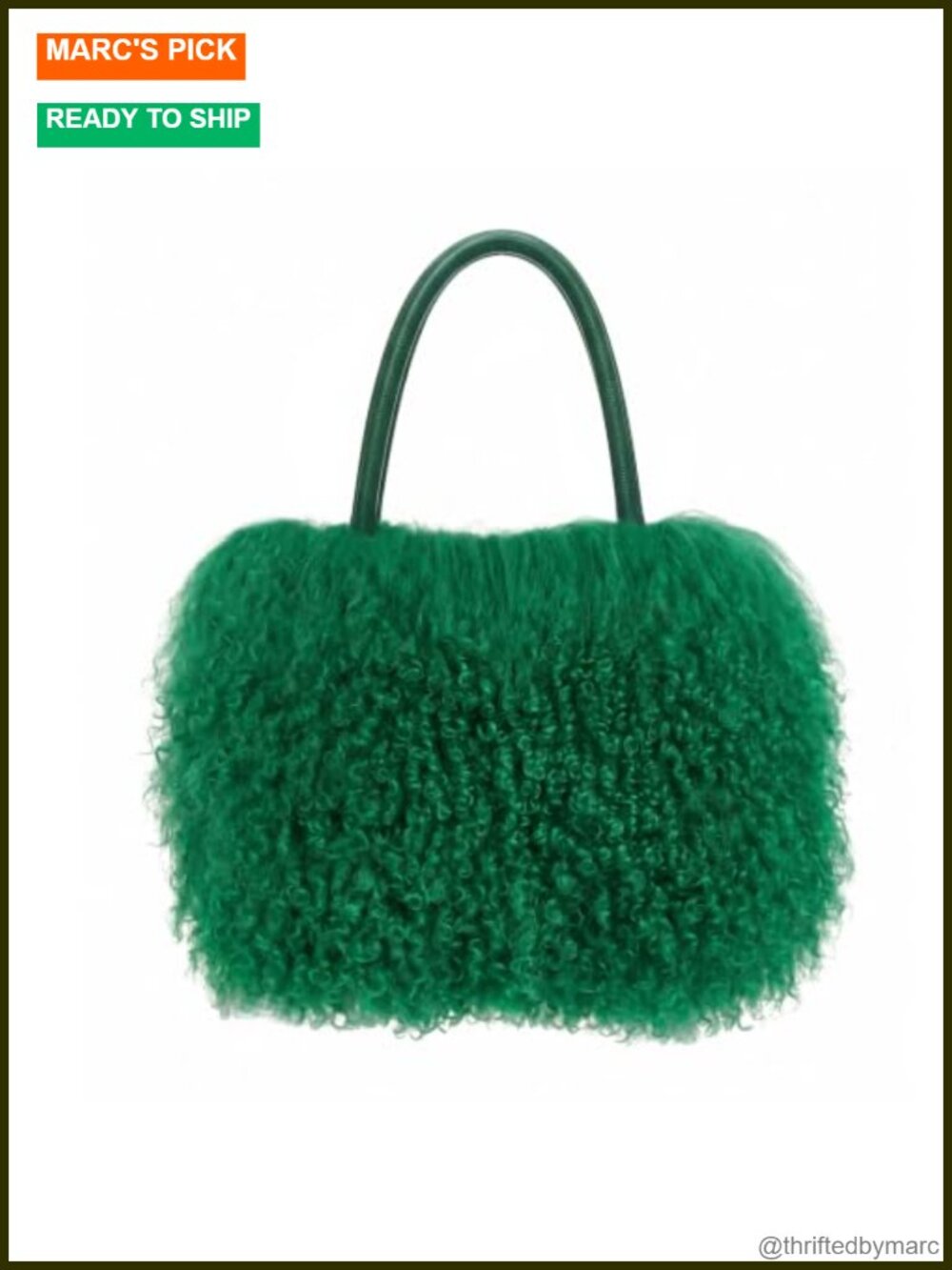 Real Mongolian Lamb Fur Purse Leather Handles Button Close Fluffy Tote